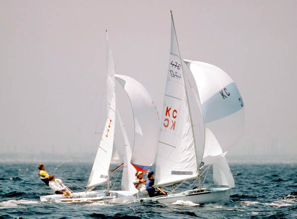 Canada's Frank McLaughlin and Martin ten Hove (right) compete in the yachting event at the 1984 Olympic games in Los Angeles. (CP PHOTO/ COA/ Cromby McNeil)