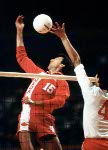 Canada's Garth Pischke (left) competes in the men's volleyball event at the 1984 Los Angeles Summer Olympic Games. (CP PHOTO/COA/Scott Grant)
