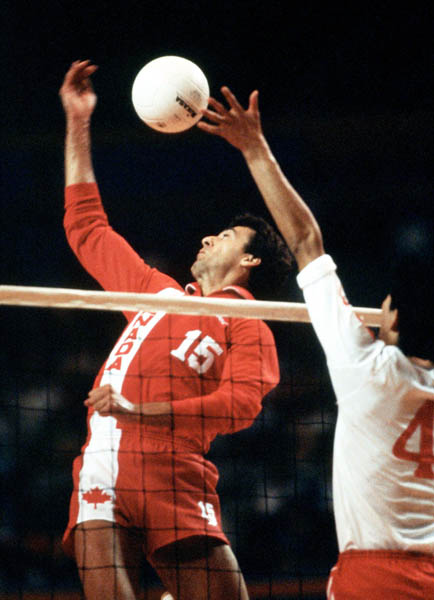 Canada's Garth Pischke (15) competes in the men's volleyball event at the 1984 Los Angeles Summer Olympic Games. (CP PHOTO/COA/Scott Grant)