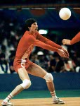 Canada's Paul Gratton (left) and Don Saxton compete in the men's volleyball event at the 1984 Los Angeles Summer Olympic Games. (CP PHOTO/COA/Scott Grant)