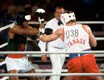 Canada's Willie Dewit (right) competing in the boxing event at the 1984 Olympic games in Los Angeles. (CP PHOTO/ COA/ Tim O'lett)