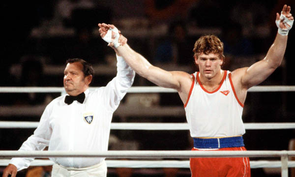Canada's Willie Dewit competing in the boxing event at the 1984 Olympic games in Los Angeles. (CP PHOTO/ COA/ Tim O'lett)