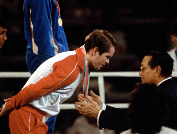 Canada's Shawn O'Sullivan receives a silver medal in the boxing event at the 1984 Olympic games in Los Angeles. (CP PHOTO/ COA/)