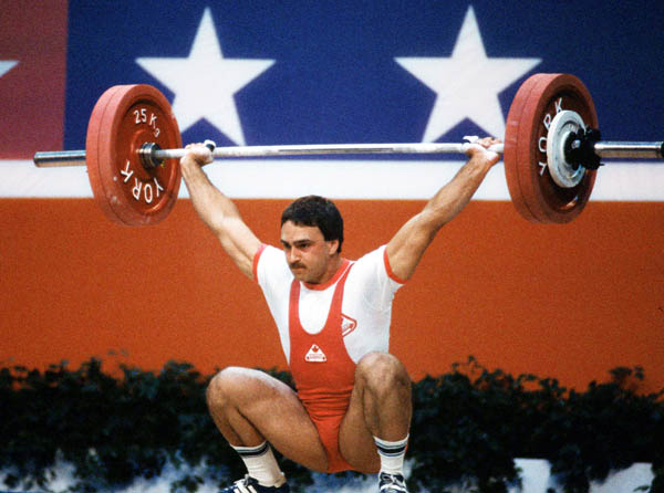 Canada's Michel Pietracupa competes in the weightlifting event at the 1984 Olympic games in Los Angeles. (CP PHOTO/ COA/Tim O'lett )