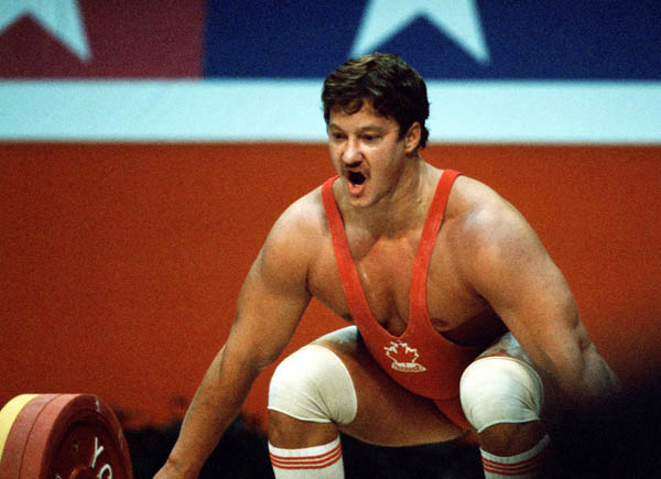 Canada's Albert Squires competes in the weightlifting event at the 1984 Olympic games in Los Angeles. (CP PHOTO/ COA/Tim O'lett )