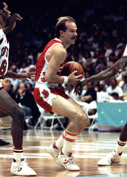 Canada's Karl Tilleman (7) plays basketball at the 1984 Olympic Games in Los Angeles. (CP PHOTO/COA/J. Merrithew)