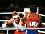 Canada's Willie Dewit (centre) competes in the boxing event at the 1984 Olympic games in Los Angeles. (CP PHOTO/ COA/ Tim O'lett)