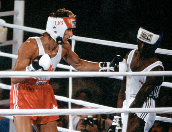 Canada's Wayne Gordon competes in the boxing event at the 1984 Olympic games in Los Angeles. (CP PHOTO/ COA/ Tim O'lett)