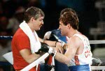 Canada's John Kalbhenn (right) competes in the boxing event at the 1984 Olympic games in Los Angeles. (CP PHOTO/ COA/ Tim O'lett)