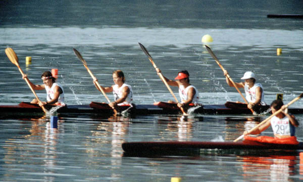 Canada's women's K-4 team competes in a kayak event at the 1984 Olympic games in Los Angeles. (CP PHOTO/ COA/ Crombie McNeil)