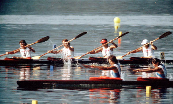 Canada's women's K-4 team competes in a kayak event at the 1984 Olympic games in Los Angeles. (CP PHOTO/ COA/ Crombie McNeil)