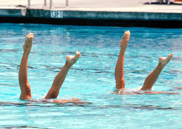 Canada's Sharon Hambrook and Kelly Kryczka perform their synchronized swimming routine at the 1984 Los Angeles Olympic Games. (CP Photo/ COA/ Tim O'lett)