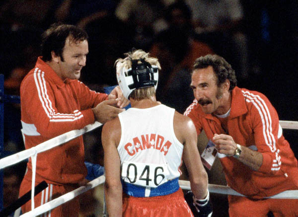Canada's Steve Pagendam (centre) competes in the boxing event at the 1984 Olympic games in Los Angeles. (CP PHOTO/ COA/ Tim O'lett)