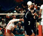 Canada's Josee Lebel (left) competes in the women's volleyball event at the 1984 Los Angeles Summer Olympic Games. (CP PHOTO/COA/Scott Grant)