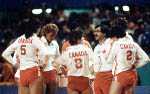 Canada's Tracy Mills (right) compete in the women's volleyball event at the 1984 Los Angeles Summer Olympic Games. (CP PHOTO/COA/Scott Grant)