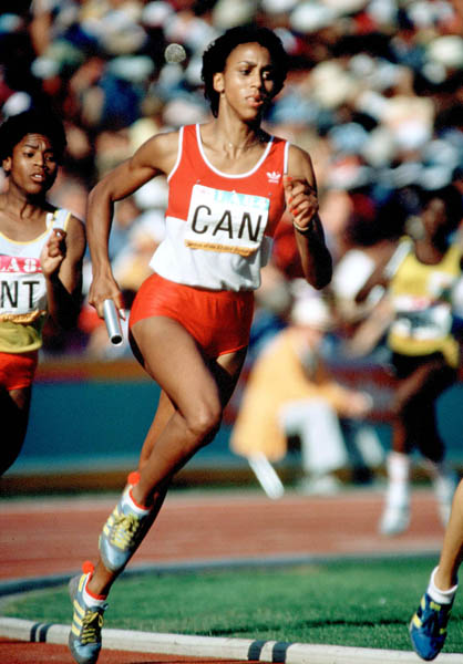 Canada's Charmaine Crooks competes in a relay race at the 1984 Olympic games in Los Angeles. (CP PHOTO/ COA/JM)