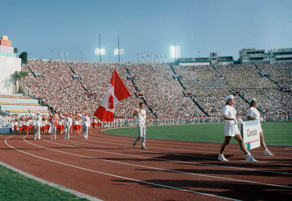 Canada's Olympic team makes its entrance at the opening ceremonies at the 1984 Winter Olympics in Los ANgeles. (CP PHOTO/COA/ Jim Merrithew)