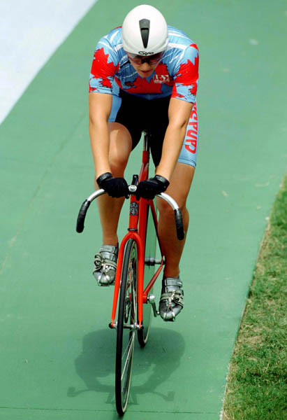 Canada's Tanya Dubnicoff competes in the points race cycling event at the 1996 Atlanta Summer Olympic Games. (CP Photo/COA/Mike Ridewood)