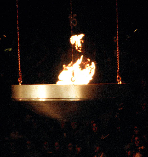 The olympic flame burns during the closing ceremonies at the 1980 Winter Olympics in Lake Placid. (CP Photo/COA)