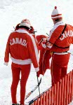 Canada's Sharon Firth (left) and coach Jan Lehmann participate in the cross crounty ski event at the 1980 Winter Olympics in Lake Placid. (CP PHOTO/COA)