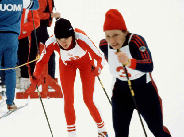 Canada's Joan Croothuysen (left) participates in the cross country ski event at the 1980 Winter Olympics in Lake Placid. (CP PHOTO/COA)