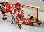 Canada's John Devaney (right) participates in hockey action against the Netherlands at the 1980 Winter Olympics in Lake Placid. (CP PHOTO/ COA/ )