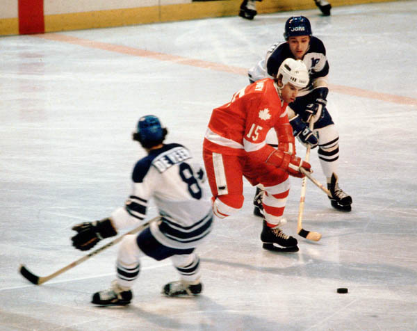 Canada's John Devaney (15) participates in hockey action against the Netherlands at the 1980 Winter Olympics in Lake Placid. (CP PHOTO/ COA/ )
