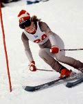 Canada's Kathy Kreiner competes in the alpine ski event at the 1980 Winter Olympics in Lake Placid. (CP PHOTO/ COA)
