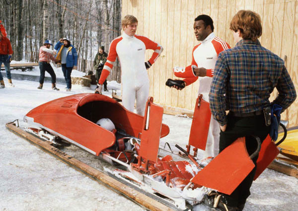 Canada's Alan MacLachlan (left) and Robert Wilson compete in the four-man bobsleigh event at the 1980 Lake Placid Winter Olympics. (CP PHOTO/ COA)