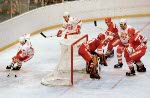 Canada's Ken Berry (right) participates in hockey action against Poland at the 1980 Winter Olympics in Lake Placid. (CP PHOTO/ COA/ )