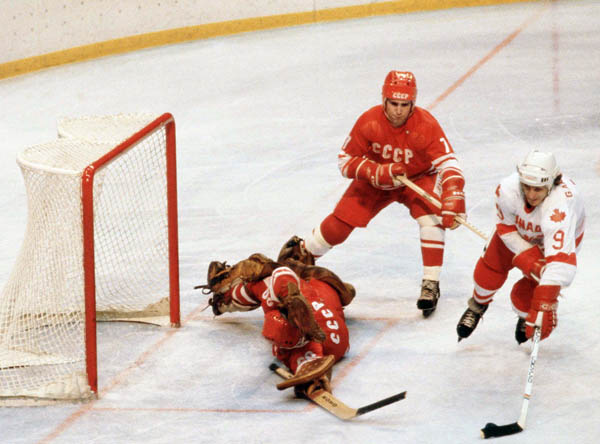 Canada's Glen Anderson (9) competes in hockey action against the U.S.S.R. at the 1980 Winter Olympics in Lake Placid. (CP Photo/ COA)