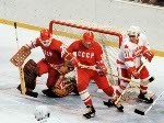 Canada's Tim Watters (5) Glenn Anderson (9) and Kevin Maxwell (11) compete in hockey action against the U.S.S.R. at the 1980 Winter Olympics in Lake Placid. (CP Photo/ COA)