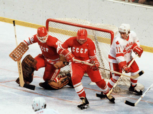 Canada's Kevin Maxwell (11) competes in hockey action against the U.S.S.R. at the 1980 Winter Olympics in Lake Placid. (CP Photo/ COA)