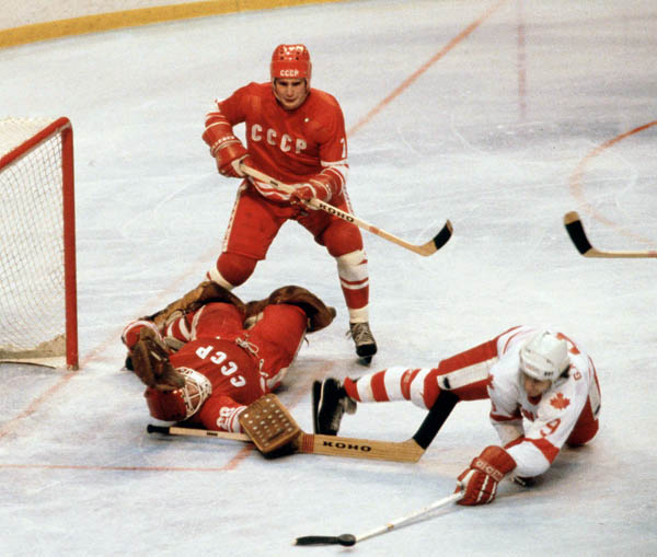 Canada's Glenn Anderson (right) competes in hockey action against the U.S.S.R. at the 1980 Winter Olympics in Lake Placid. (CP Photo/ COA)