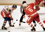 Canada's John Devaney (centre) participate in hockey action against the Netherlands at the 1980 Winter Olympics in Lake Placid. (CP Photo/ COA)
