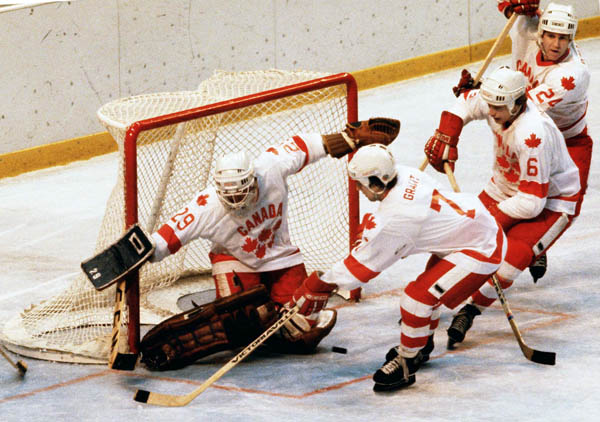 Team Canada competes in hockey action against the U.S.S.R. at the 1980 Winter Olympics in Lake Placid. (CP Photo/ COA)