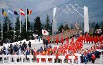 Canada's Olympic Team (foreground) attend  the opening ceremonies at the 1980 Winter Olympics in Lake Placid. (CP PHOTO/COA)