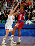 Canada's Dianne Norman (left) defends her zone during basketball action at the Sydney 2000 Olympic Games. (CP PHOTO/ COA)