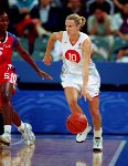 Canada's Kelly Boucher (13) covers the angles during a basketball game at the Sydney 2000 Olympic Games. (CP PHOTO/ COA)