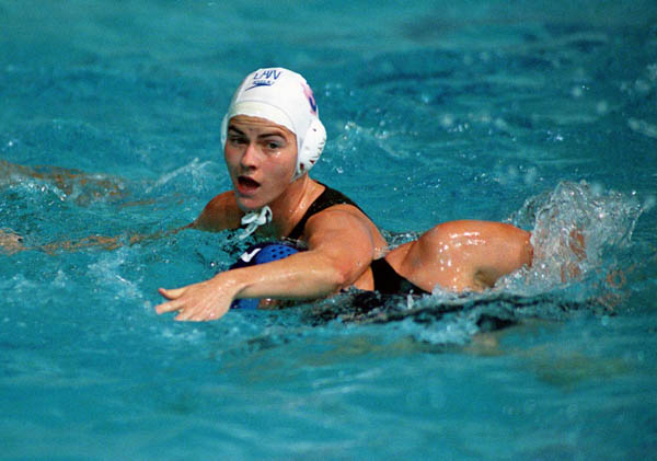 Canada's Sandra Lize participates in women's waterpolo preliminary action at the 2000 Sydney Olympic Games. (CP Photo/COA)