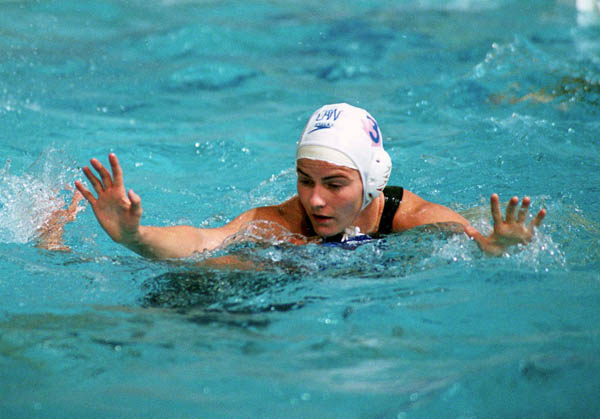 Canada's Sandra Lize participates in women's waterpolo preliminary action at the 2000 Sydney Olympic Games. (CP Photo/COA)