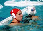 Canada's Josee Marsolais (1) participates in women's waterpolo preliminary action at the 2000 Sydney Olympic Games. (CP Photo/COA)