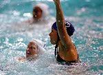Canada's Waneek Horn-Miller (12) participates in women's waterpolo preliminary action at the 2000 Sydney Olympic Games. (CP Photo/COA)