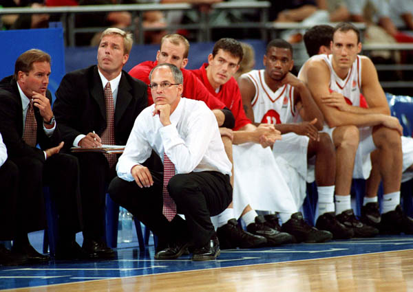 Canada's men's basketball team and coaches watch the action at the 2000 Sydney Olympic Games. (CP Photo/ COA)