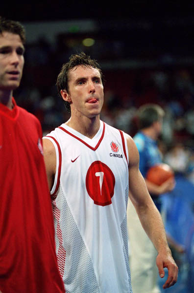 Canada's Steve Nash (7) sticks out his tongue during play stoppage in basketball action at the 2000 Sydney Olympic Games. (CP Photo/ COA)
