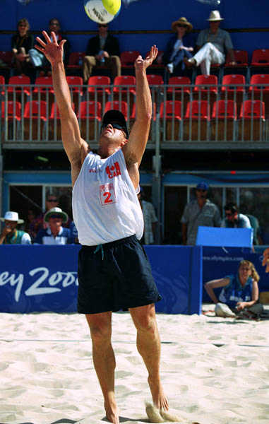 Canada's Mark Heese (2) plays a set of beach volleyball at the 2000 Sydney Olympic Games. (CP Photo/ COA)