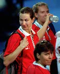 Canada's Milaine Cloutier and Robbyn Hermitage compete in the women's doubles badminton portion of the Sydney 2000 Olympic Games(CP PHOTO/ COA)
