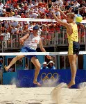 Canada's Jody Holden (left) competes in the beach volleyball event at the Sydney 2000 Olympic Games. (CP PHOTO/ COA)