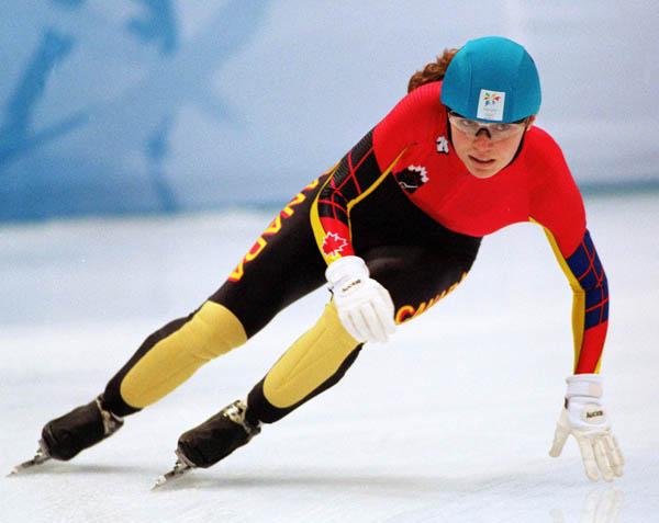 Canada's Christine Boudrias competes in the short track speed skating event at the 1998 Nagano Winter Olympic Games. (CP Photo/ COA/ Scott Grant)