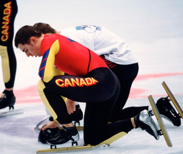Canada's Eric Bedard competes in the short track speed skating event at the 1998 Nagano Winter Olympic Games. (CP Photo/ COA/ Scott Grant)